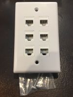 CMT: 6 Port White Wall Plate W/ CAT6 RJ45 Double Female Inline Coupler Ethernet Jack (White)