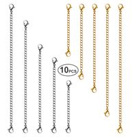 Necklace Extenders, 10Pcs Stainless Steel Gold Silver Necklace Bracelet Anklet Extension Chains with Lobster Clasps and Closures for Jewelry Making
