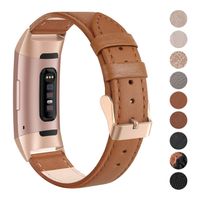SWEES Leather Bands Compatible for Charge 3 & Charge 3 SE Fitness Tracker, Genuine Leather Band Strap Wristband Replacement for Women Men Small Large, Black, Rose Gold, Beige, Brown, Grey, Tan