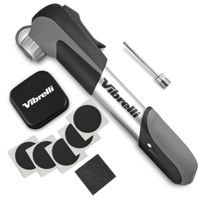 Vibrelli Mini Bike Pump & Glueless Puncture Repair Kit - Fits Presta & Schrader - 120 PSI - No Valve Changing Needed.