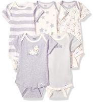 GERBER Baby 5-Pack or 15 Multi Size Organic Short Sleeve Onesies Bodysuits, Sheep 5 Pack, Preemie