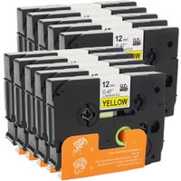 WonderTec 10 Pack Black on Yellow Laminated Label Tapes P-touch Compatible for Brother TZ Tze631 TZ TZe 631 TZe-631 TZ-631 - 26.2 ft.(8m)