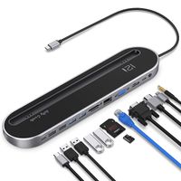 USB C Docking Station, Jelly Comb 12-in-1 USB C Hub with HDMI Display, VGA, Type-C Hub Adapter USB 2.0/3.0 PD,SD/TF Card Reader, LAN, Audio for MacBook, iPad, PixelBook,Huawei