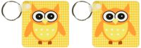 3dRose Owl With Orange n Yellow Matching Check Background - Key Chains, 2.25 x 4.5 inches, set of 2 (kc_109172_1)