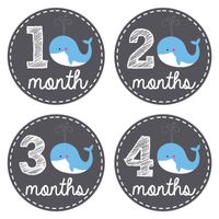 Pinkie Penguin Baby Monthly Stickers - Whale Theme - Baby Boy - 1-12 Months - Milestone Onesie Stickers - Month Stickers for Baby