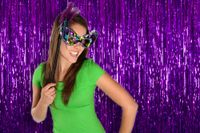 Purple Foil Fringe Tinsel 3 x 8 Feet Violet Metallic Curtains Pack of 4 Photo Booth Props Backdrop for Mermaid and Frozen Party Mardi Gras Bridal Shower Graduation Party Supplies