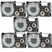 SIKOT XR-9WE Cartridge with Ribbon Label Tape,Black on White Labeling Tape Compatible for Casio KL-120 60 100 750 780 820 7000 7200 8100 P1000 HD1 Portable Label Printer 26' Length 3/8" Width 5-Pack