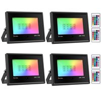 Onforu 4 Pack 20W Color LED Flood Lights, RGB LED Flood Light with Remote Control, IP66 Waterproof Outdoor Indoor Color Changing Floodlight, Dimmable Wall Washer Light for Party, Garden, Landscape