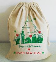 wendana Christmas Tree Printed Christmas Santa Sack Bags Large Burlap with Drawstring Bags for Kids Friends Teens 50 x 75 cm
