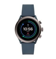 Fossil Men's Gen 4 Sport Heart Rate Metal and Silicone Touchscreen Smartwatch, Color: Grey, Blue (FTW4021)