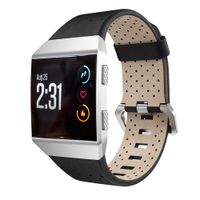 Taolla Compatible with Fitbit Ionic Bands, Breathable Leather Accessory Watch Band Strap Replacement Wristband Large Small Compatible with Fitbit Ionic for Women & Men, Black