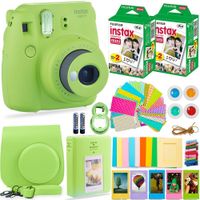 FujiFilm Instax Mini 9 Instant Camera + Fuji Instax Film (40 Sheets) + Bundle - Carrying Case, Filters, Photo Album, Stickers, Selfie Lens + More(Lime Green)