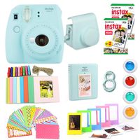 Fujifilm Instax Mini 9 Instant Camera(Certified Refurbished) + Fuji Instax Film (40 Sheets) + Carrying Case, Photo Album, Stickers, Close Up Lens + More (Ice Blue)
