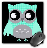 3dRose LLC 8 x 8 x 0.25 Inches Cute Turquoise Hounds Tooth Patterned Owl Mouse Pad (mp_61032_1)