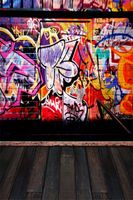 AOFOTO 5x7ft Graffiti Wall Photography Backdrop Wood Floor Street Culture Doodle Birckwall Background Fashion Youngster 80s 90s'Party Decoration Kids Girl Boy Adult Portrait Photo Shoot Studio Props