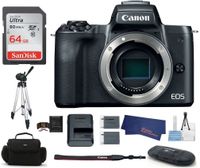 Canon EOS M50 Mirrorless Digital Camera Body -Black (USA Warranty) Bundle, Includes: 64GB SDXC Class 10 Memory Card + Full Size Tripod + Spare Battery + More