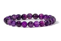 Cherry Tree Collection Gemstone Beaded Stretch Bracelet 8mm Round Beads | Medium (Purple Faceted Agate)