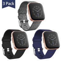 Maledan Compatible with Fitbit Versa/Fitbit Versa 2/Fitbit Versa Lite Bands Large, Adjustable Versa Woven Fabric Band Wristband Replacement for Men Women, 3 Pack Black/Blue/Charcoal