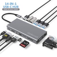 dodocool USB C HUB Adapter 14 in 1 with 4K HDMI, VGA, 100W PD, Gigabit Ethernet, SD/TF Card Reader, 3 USB 3.0/4 USB 2.0, 3.5mm Audio for MacBook/Pro/Air, Chromebook, Other Type-c Laptops