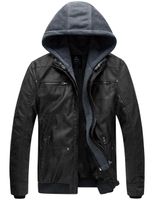 Wantdo Men's Leather Jacket with Removable Hood US Medium Black