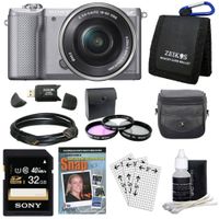 Sony ILCE-5000L/W a5000 20.1 MP Compact Interchangeable Lens Digital Camera White Bundle with Camera Bag, 32GB SDHC Memory Card, Training Guide on DVD, 40.5mm Lens Filter Kit and HDMI Cable
