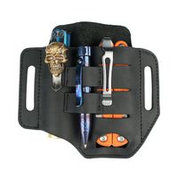 VIPERADE PJ13 EDC Leather Sheath, Knife Belt Sheath/Leather Flashlight Holster/for Leatherman Multitools Sheath, Handmade 3 Pockets Organizer Sheath for Knives/Flashlights/Tactical pens/Tools (Black)