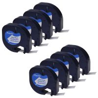 GREENCYCLE 8PK Compatible for Dymo 91331 S0721610 Black on White LetraTag Refills Plastic Labeling Tape 1/2'' W x 13' L (12mm x 4m) for LetraTag Plus LT-100H LT-100T QX 50 XR XM 2000 Printer