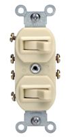 Leviton 5243-I Duplex Toggle Switch With Grounding Screw, 120/277 Vac, 15 A, 1 P, Ivory
