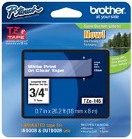 Genuine Brother 3/4" (18mm) White on Clear TZe P-touch Tape for Brother PT-D600, PTD600 Label Maker