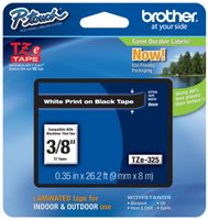 Genuine Brother 3/8" (9mm) White on Black TZe P-touch Tape for Brother PT-310, PT310 Label Maker