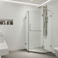 VIGO VG6062BNCL40W Piedmont 40" x 40" inch Clear Glass Corner Frameless Neo-Angle Shower Enclosure, Hinged Shower Door with Magnalock Technology, Non-Slip White Base, and 304 Stainless-Steel Shower Hardware in Brushed Nickel Finish