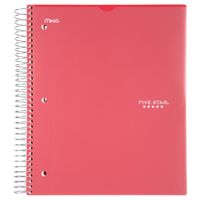 Five Star Spiral Notebook, 5 Subject, College Ruled Paper, 200 Sheets, 11" x 8-1/2", Customizable Cover, Red (38008)
