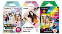 Fujifilm Instax Mini Rainbow,Macron and Stained Glass Pack of 3 Camera Film & | Bonus Sticky Notes for Memo | Create Your Memories