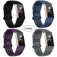 adepoy Compatible with Fitbit Charge 3 Bands for Women Men, Breathable with Air Holes Replacement Wristbands for Fitbit Charge 3 and Fitbit Charge 3 SE, Black Navy Purple Gray, Large