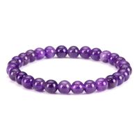 Cherry Tree Collection Gemstone Beaded Stretch Bracelet 6mm Round Beads | Large - 7.5" (Amethyst)