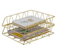 PAG Set of 2 Office Supplies Metal Stackable File Document Letter Tray Organizer for Desk, Gold