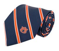 NCAA Auburn Tigers Mens Woven Silk Thin Stripe Collegiate Logo Tie 2, Navy and Orange, One Size