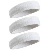 BEACE Sweatbands Sports Headband/Wristband for Men & Women - 3PCS / 6PCS Moisture Wicking Athletic Cotton Terry Cloth Sweatband for Tennis, Basketball, Running, Gym, Working Out (01-3PC-3White-2)