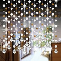 Paymenow Glass Crystal Beads Curtain Window Door Curtain Passage Home Party Wedding Backdrop Divider Panel Room Decor (D)