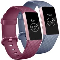 Tobfit Bands Compatible with Fitbit Charge 3/Charge 3 SE Bands for Women Men, Classic Replacement Accessories Sports Wristbands, 2 Pack (Blue Grey/Wine Red, Large)