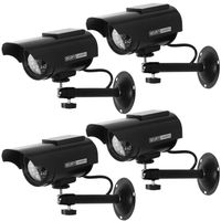 WALI Solar Powered Bullet Dummy Fake Simulated Surveillance Security CCTV Dome Camera Indoor Outdoor with 1 LED Light, Security Alert Sticker Decal (SOLTC-B4), 4 Packs, Black