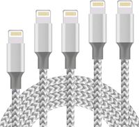 Neatlo MFi Certified iPhone Charger Lightning Cable 5Pack [3/6/6/10/10Foot] Extra Long Nylon Braided USB Charging Cord Compatible iPhone Xs/Max/XR/X/8/8Plus/7/7Plus/6S/6S Plus/SE/iPad-GreyWhite
