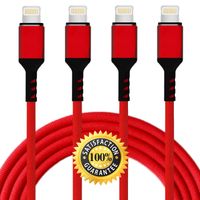 Boost 3FT 6FT 6FT 10FT Phone Charger Cable, Nylon Braided USB Fast Charging Cable Cord Compatible with Smart Phone X Case/8/8 Plus/7/7 Plus/6/6s Plus/5s/5,iPad Mini MAX Case (Red) 4-Pack