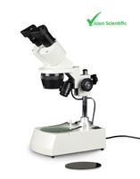 Vision Scientific VMS0002-LD-12 Binocular Stereo Microscope, 1X and 2X Objective, Paired 10X WF Eyepiece, 10X - 20X Magnification, Top and Bottom LED Illumination, Post-Mounted Stand, 110V