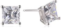 Amazon Essentials Platinum Plated Sterling Silver Princess Cut Cubic Zirconia Stud Earrings (7mm)