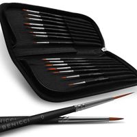 Crafts & Colors Detail Paint Brush Set - 15 Easy Washable Paint Brushes - Fine Detailing for Acrylics, Oil, Watercolor & More - Matte Black Wooden Handles, Canvas Case and Premium Nylon Hair