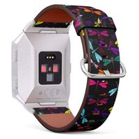 (Vintage Pattern with Colorful Dragonflies and Translucent) Patterned Leather Wristband Strap Compatible with Fitbit Ionic,The Replacement of Fitbit Ionic smartwatch Bands