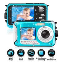 Waterproof Camera Underwater Camera 10 FT 2.7K Full HD 48MP 16X Digital Zoom Waterproof Digital Camera Self-Timer Dual Screens Anti Shake for Snorkeling, Travel and Vacation