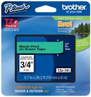 Genuine Brother 3/4" (18mm) Black on Green TZe P-touch Tape for Brother PT-1950, PT1950 Label Maker