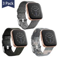 Maledan Bands Compatible with Fitbit Versa/Versa Lite/Fitbit Versa 2 for Men Women Large, Breathable Woven Fabric Strap Replacement Watch Band for Fitbit Versa, 3 Pack Charcoal/Green/Camouflage